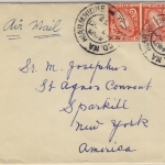 Irland - 2x8 Pg. Schwert Luftpostbrief n. USA Hiarmhidhe - New York 1952