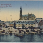 Irland - Cobh Queenstown The Square & Cathedral farb Ansichtskarte gelaufen 1935