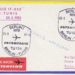 DDR - Interflug 1st-Flug/TU134 Berlin - Tunis Luftpostkarte 1983 IF832