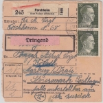 DR - Forchheim über Pockau Poststelle I Dringend-Paketkarte n. Marburg 1944