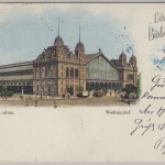 Ungarn - Budapest Westbahnhof farbige Ansichtskarte gelaufen n. Wien 1900