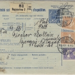 Ungarn - 10 F. Paketkarte Ganzsache + 2x30+12 F. Turul Nagyszeben 1913 Perfin !!