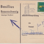 BRD - 20 Pfg. Europa Anschriftenprüfung Braunschweig - Bliesen 1968