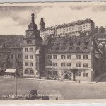 Thüringen - Rudolstadt Marktplatz m. Schloss sw-Fotokarte gelaufen 1949