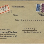 Bizone - Bergkamen ü. Kamen Poststelle I 60 Pfg. Bauten Einschreibebrief 1952 n.