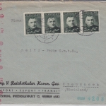 Slowakei - 50 H. Kinderhilfe 4er-Streifen Zensurbrief Pressburg - Kreuznach 1942