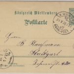 Württemberg - K.Württ. Bahnpost No.47 Ganzsache v. Unterurbach - Stuttgart 1898