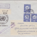 Schweiz - UNO 3x50 Rp. Emblem Einschreibebrief Genf - Kleinostheim 1988