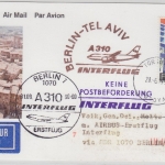 Färöer - Zuleitungspost Interflug 1st-Flug Berlin - Tel Aviv Luftpostkarte 1990