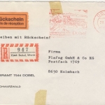 BRD - 280 Pfg. AFS + 150 Pfg. I&T Einschreiben-Rückschein Dobel - Kulmbach 1984