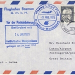 BRD - Ballonpost Bremen 1973 Zuleitung Hapag-Lloyd 1st-Flug Stuttgart - Luton