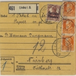 Bayern - 35 Pfg. Germania/Freistaat u.a. Paketkarte Lindau - Nürnberg 14.1.1920