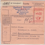 BRD - 400 Pfg. AFS + 20x25 Pfg. UV Paketkarte Delmenhorst - Mörlenbach 1975
