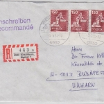 BRD - 150 Pfg. I&T 3er-Str. Unterrand Einschreiebrief n. UNGARN Hirschhorn 1992