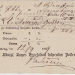 Bayern - Nürnberg 1859 Fahrpostaufgabeschein 2 Wertpakete/1000 Gulden Ortsdruck