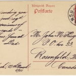 Bayern - 10 Pfg. Luitpold Ganzsache n. CANADA Ansbach - Rosenfeld 1911