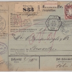 Bayern - 50+20+10 Pfg. Wappen Paketkarte n. BELGIEN Günzburg - Brüssel 1891