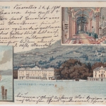 Italien - Cernobbio Lago di Como farb. Mehrbildlitho Villa d'Este gelaufen 1901