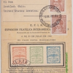 Argentinien - Exposicion Filatelica Interamerica Sonderkarte Rosario - USA 1941