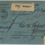 DR - 50+20+10 Pfg. K/A Paketkarte i.d. SCHWEIZ 1892 Solingen Glarus Leitzettel