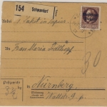 Bayern - 75 Pfg. Ludwig/Volksstaat - Paketkarte Schwandorf - Nürnberg 1920