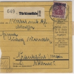 DR - Türkismühle 1922 Paketkarte n. Frankfurt a.M.