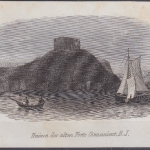 USA - Ruinen des alten Forts Connanicut RJ, Original-Stich 19. Jhdt., ca.