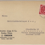 BRD - 20 Pfg. Posthorn Karte n. SCHWEDEN, Emden - Stockholm 1951