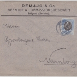 Serbien - 25 P. Kopfausgabe Firmenbrief Belgrad - Nürnberg 1910