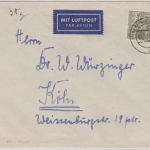 Berlin - 50 Pfg. Bauten I Luftpostbrief 2.Gewichtsstufe Halensee - Köln 1954