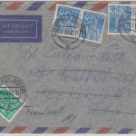 DDR - 4x10 + 5 Pfg. 5-Jahrespaln Luftpostbrief n. USA Wittstock - Treadwell 1958