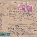 Bizone - 2 Mk. + 2x40 Pfg. Bauten Paketkarte n. BELGIEN Iserlohn - Brüssel 1951