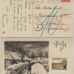 Dänemark - Weihnachtskarte Aarhus - Gera 1934 - Nachporto - Jul-Vignette