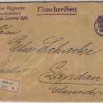 DR - 40 Pfg. Germania Perfin/Firmenlochung B.L.A Einschreibebrief Berlin 1912