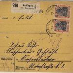 DR - 30 Pfg. Germania Paar Paketkarte Mulfingen - Kaiserslautern 1918