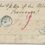 Württemberg - Rottweil 1852 blauer Dkr Irrläufferbrief div. Taxvermerke