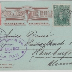Bolivien - 1 Ctv. Ganzsache + Zusatz La Paz - Hamburg 1902