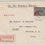 Trinidad - 6 P. King George Einschreiben n. USA Port of Spain New York 1928