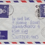 Brunei - 2x75 S. Weltfernmeldetag Luftpostbrief i.d. SCHWEIZ Kuala Belait 1981