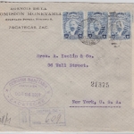 Mexico - 3x10 Ctv. Madero Einschreibebrief n. USA Zacatecas 1918 Zensur !!
