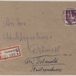 Bizone - Dortmund 16 Einschreibebrief n. Detmold 1948 korrigierter R-Zettel