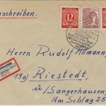 All.Bes./Kontrollrat - Stolberg Einschreibebrief n. Riestedt 1948 R-Zettel !