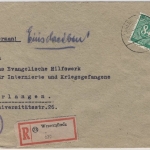All.Bes./Kontrollrat - Wesermünde Einschreibebrief n. Erlangen 1947 R-Zettel !