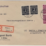 All.Bes./Kontrollrat - Zittau 1 Einschreibebrief n. Berlin 1946
