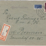 Bizone - Bremerhaven Einschreibebrief n. Bremen 1949 - Aushilfs-R-Zettel