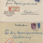 Bizone - Eschweiler 2 Einschreibebriefe n. Aachen 1949/50 - versch. R-Zettel
