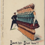 Bauch rein - Brust raus, farb. Jux-Karte 1901 - gelaufen schweizer Feldpost 1901
