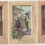 Tracht Trachtler 5 farb. Kitschkarten Serie: Grüass Gott… alle 5 Karten gelaufen