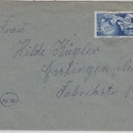 Saar - 25 F Europarat Einzelfrankatur Brief Weiskirchen ü. Wadern Esslingen 1951