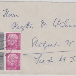 BRD - Heuss Zusammendruck 2x W17X im 4er-Block Ortsbrief Stuttgart 1959